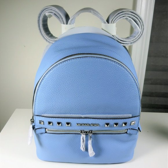 Michael Kors Kenly Medium Studded Leather Backpack Blue NWT - Picture 1 of 13